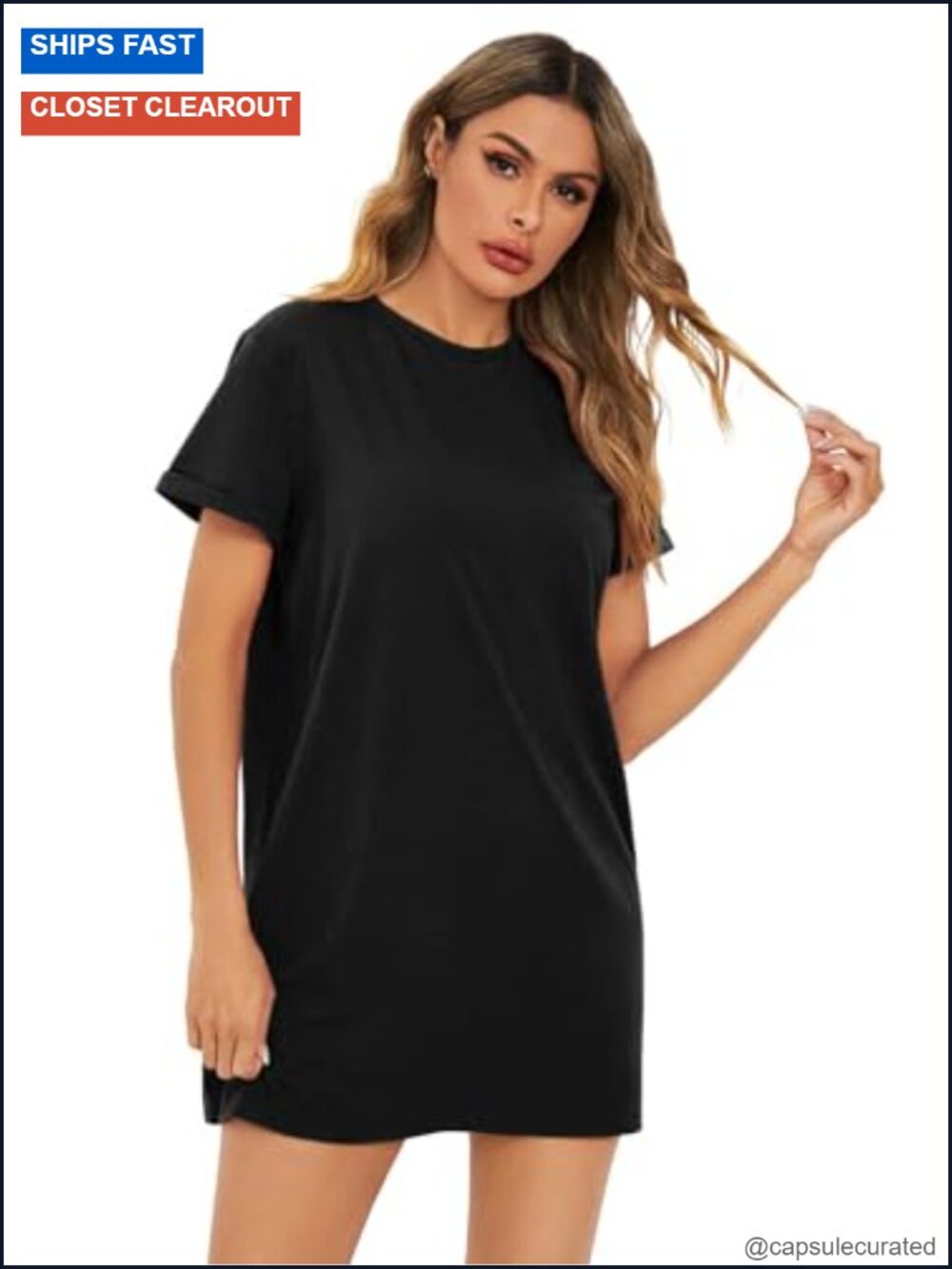 Women's Casual Short Sleeve Crew Neck Straight Mini T-Shirt Dress with Stretch - Picture 3 of 6